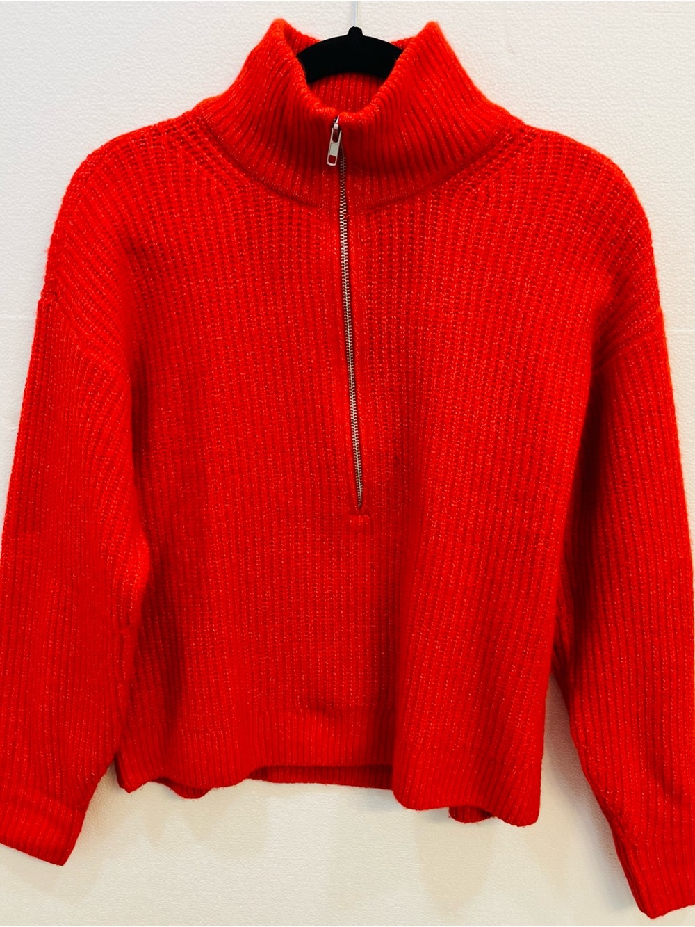 Vince Camuto Red Half-Zip Ribbed Mock Neck Sweater